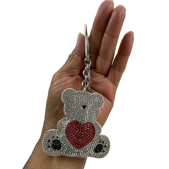 Sparkly Teddy Bear Keychain With Rhinestones & Red Heart - Picture 8 of 8